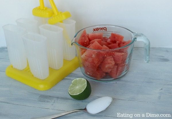 Ingredients needed - Watermelon, popsicle molds, lime, sugar