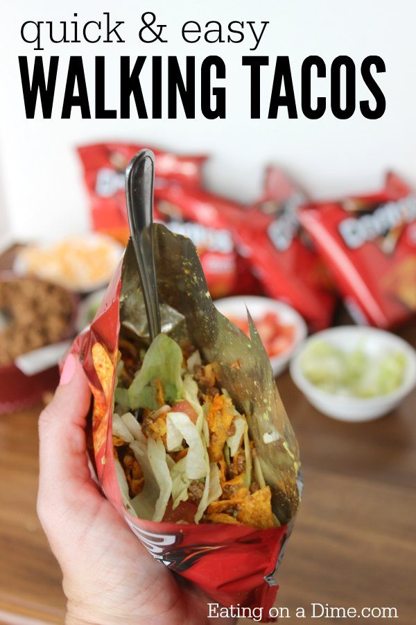 What is a walking taco? You are going to love this walking tacos recipe. It is easy to make and the entire family loves Walking tacos. Learn how to make a walking taco. We love making a walking taco bar for parties! 
