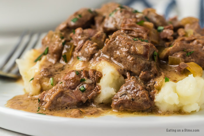 If you need a simple recipe that everyone is sure to love, try Crockpot Beef Tips Recipe. The beef is so tender and the gravy is amazing. 