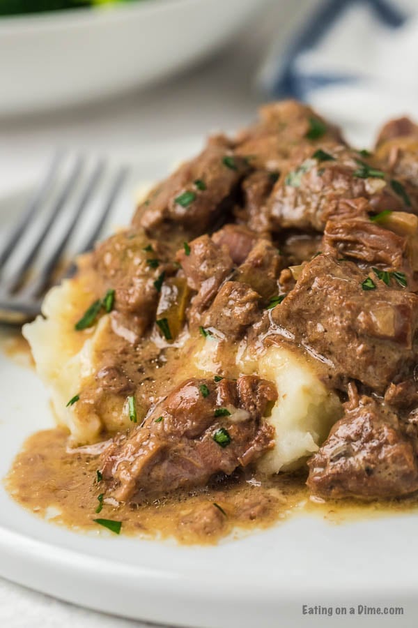 If you need a simple recipe that everyone is sure to love, try Crockpot Beef Tips Recipe. The beef is so tender and the gravy is amazing. 