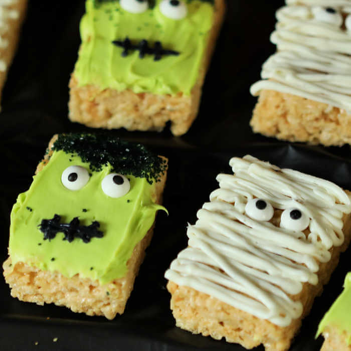 Halloween Rice Krispie Treats - Mummies & Monsters ready in 10 minutes