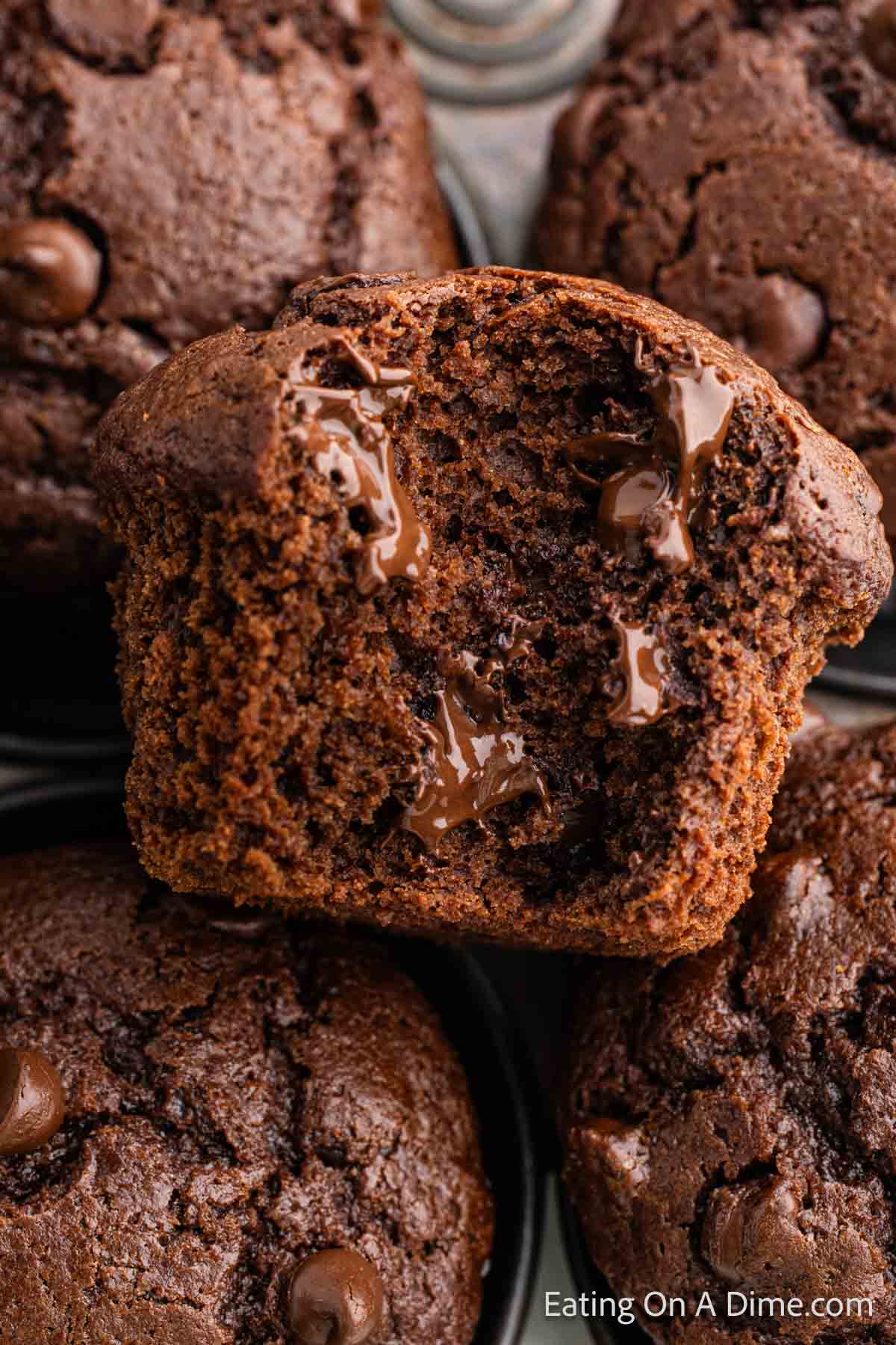 Double Chocolate Muffins stacked