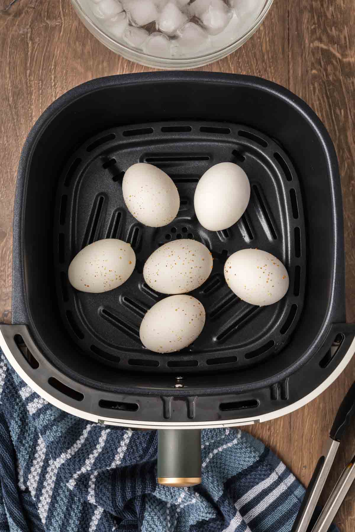Cooked eggs in the air fryer basket