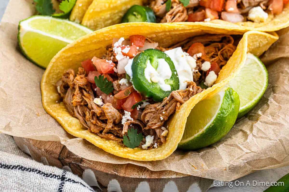 Crock Pot Pork Tenderloin Tacos - Eatingonadime.com