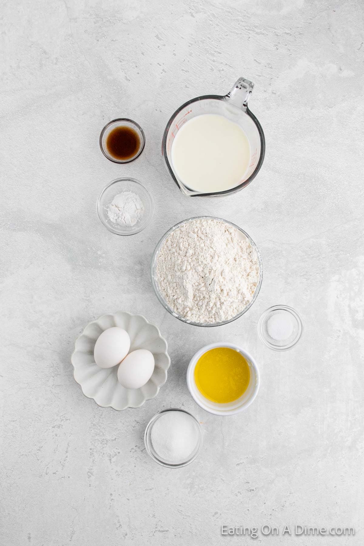 Ingredients - Sugar, flour, baking powder, salt, milk, butter, eggs, vanilla