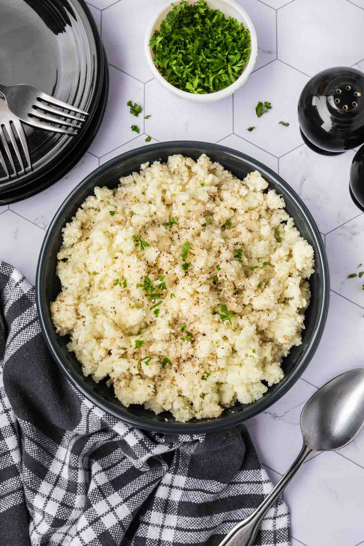 Cauliflower rice in a bowl