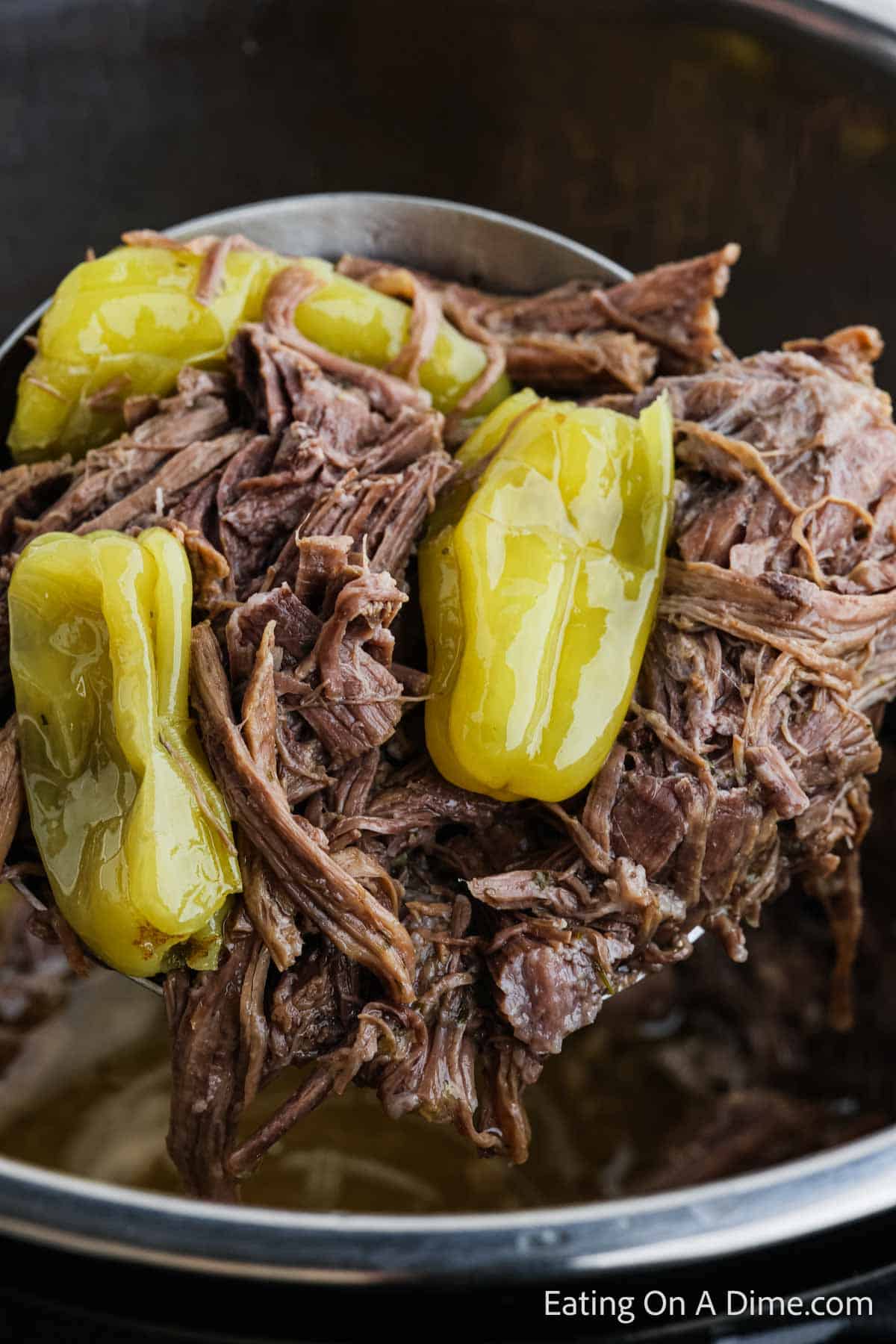 Shredded beef topped with Pepperoncini Peppers