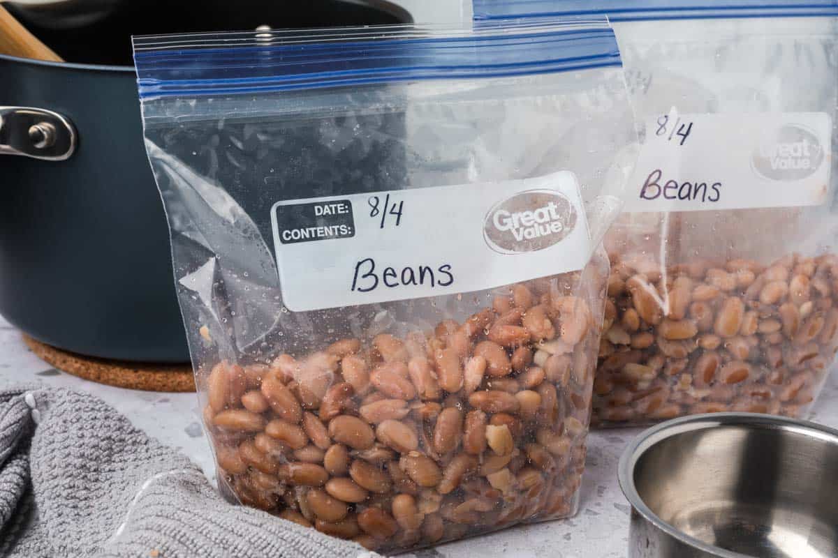 Cooked beans in a zip lock freezer bag