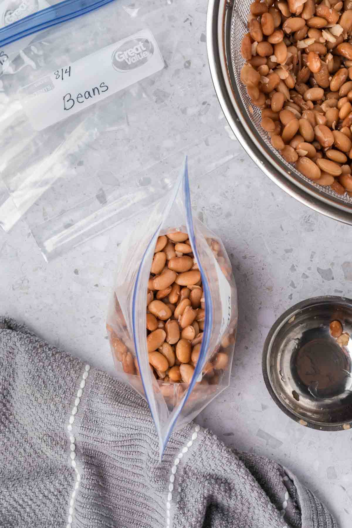 Cooked beans in a zip lock bag