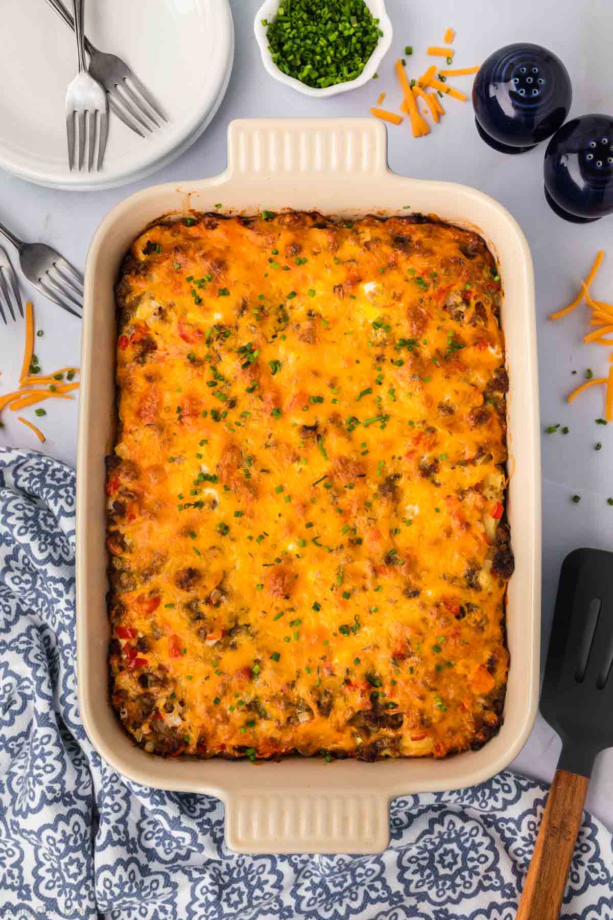 Baked Sausage and Egg Casserole in a baking dish