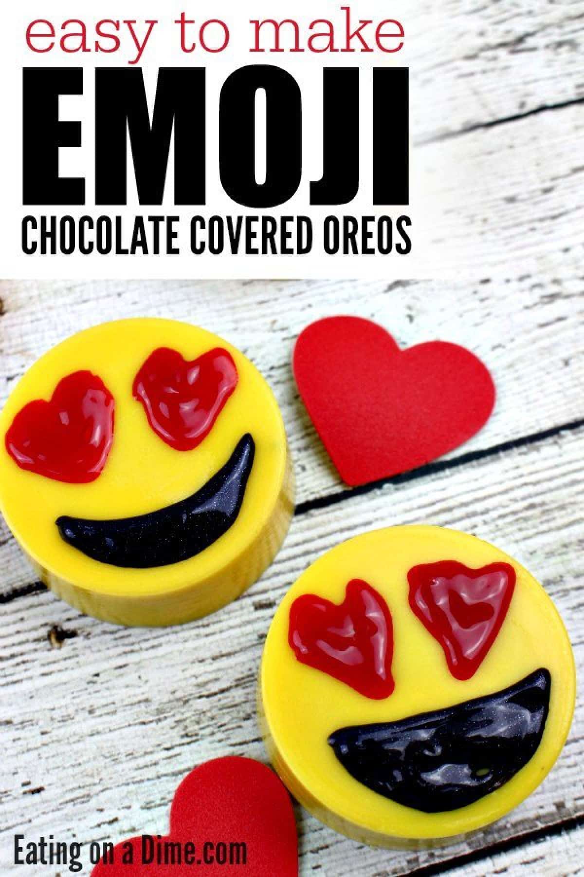 Emoji chocolate covered Oreos on a wooden board 