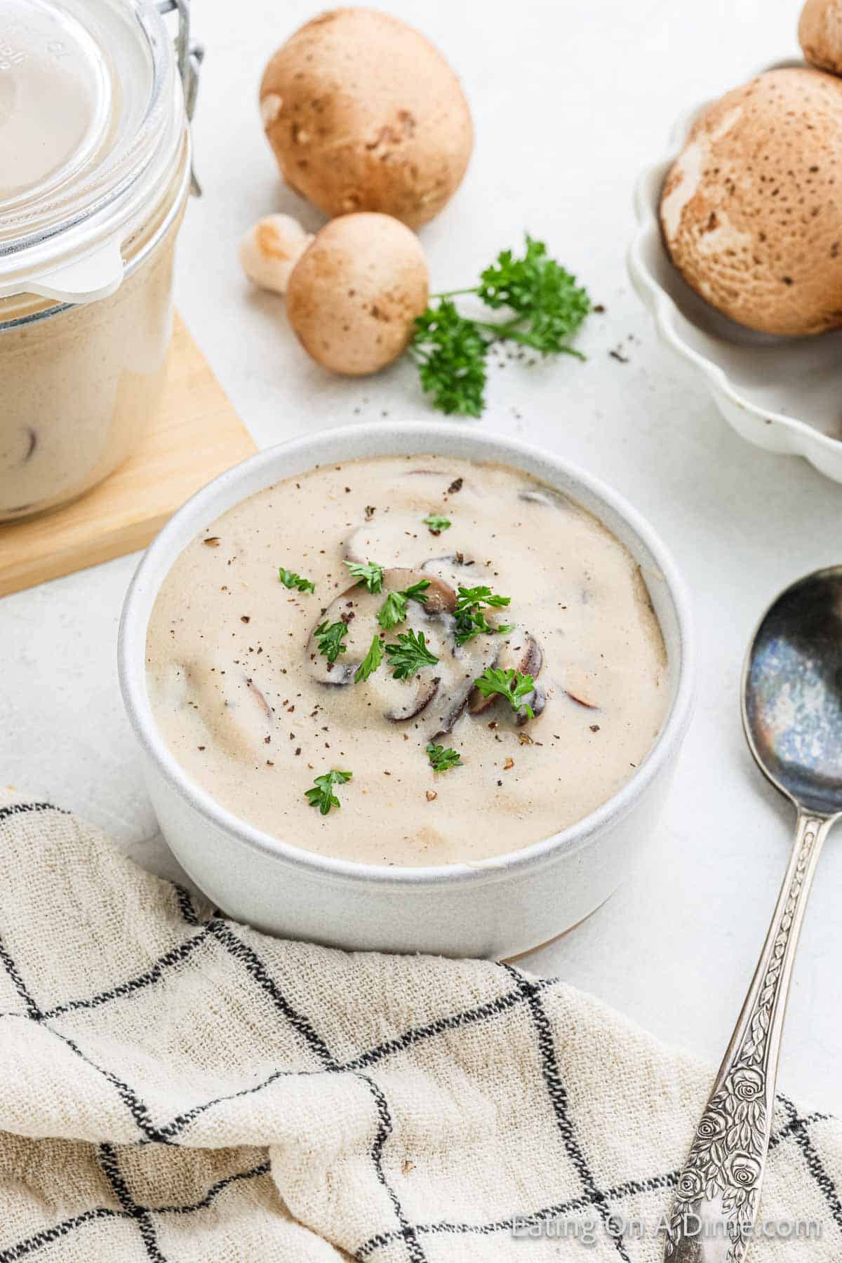 Cream of mushroom in a bowl 