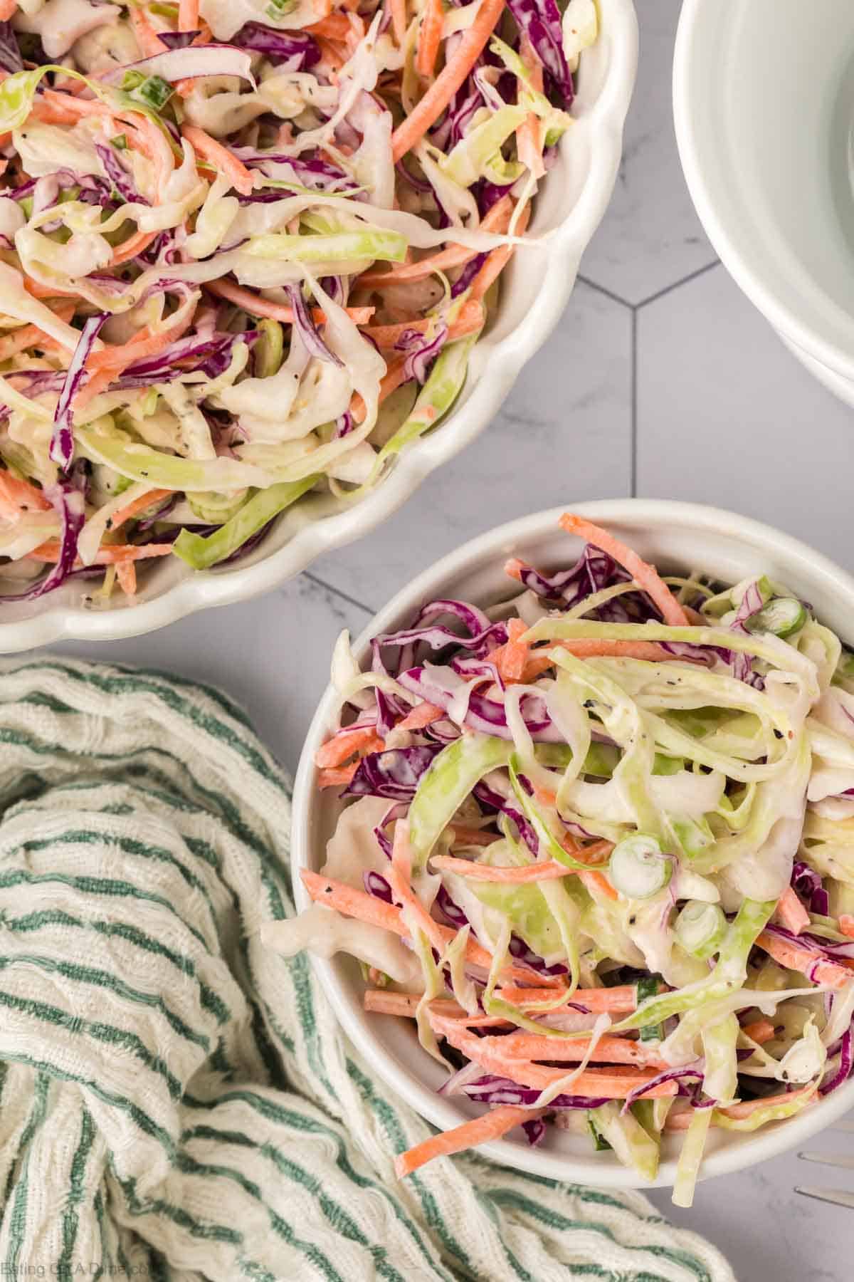 Two bowls of Homemade Coleslaw Mix