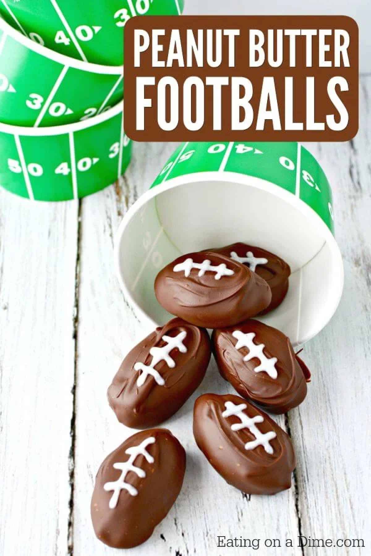 Enjoy these Football Shaped Chocolate Peanut Butter Balls that are perfect for the big game! Creamy and delicious and oh so cute! Get all the tips here. 