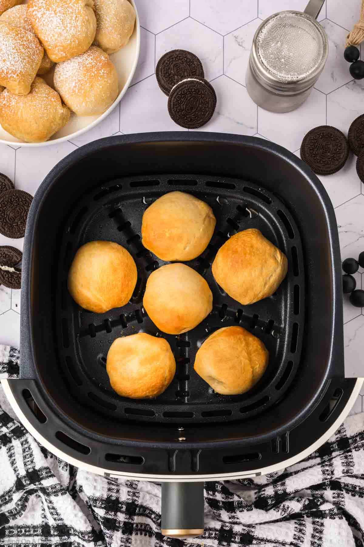 Air Fried Oreos in the air fryer basket 