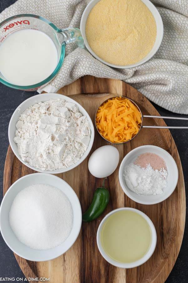 Close up image of ingredients to make Gluten Free Jalapeno Cheddar Cornbread. 