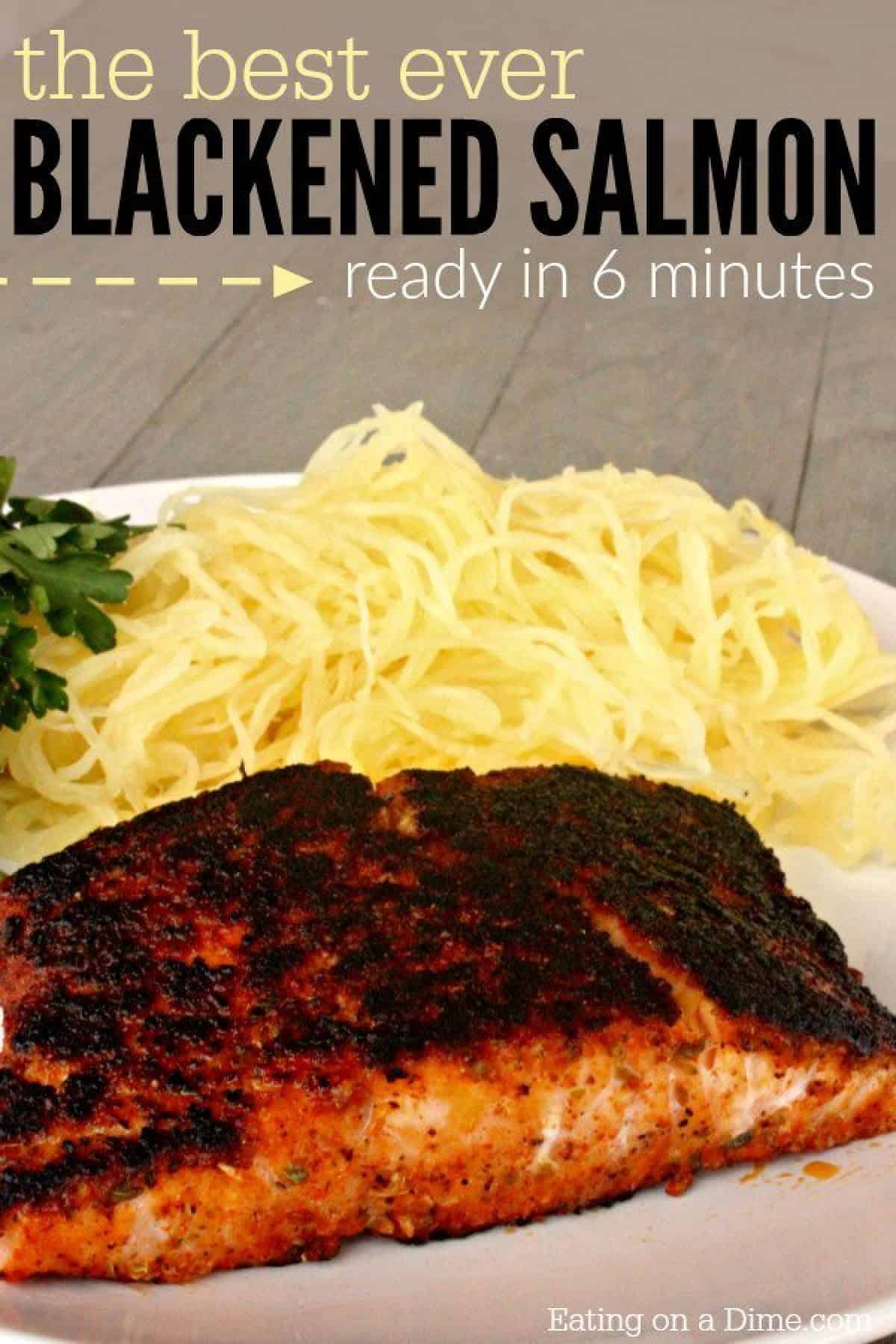 photo of blackened salmon with lemon wedges