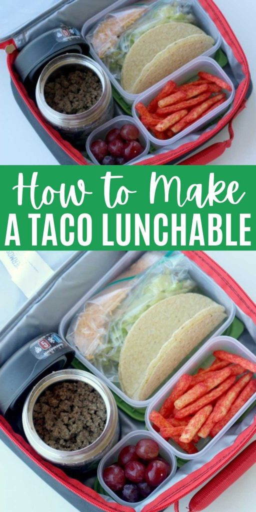 Learn how to pack tacos for lunch for kids or for adults with this homemade taco punchable recipe.  You are going to love this easy lunch idea for kids and you won't believe the secret trick for keeping tacos warm for lunch! How to pack tacos in a lunchbox is easier than you think with this DIY Taco Lunchable!  #eatingonadime #lunchideas #lunchboxrecipes #lunchtacos #tacolunchable   