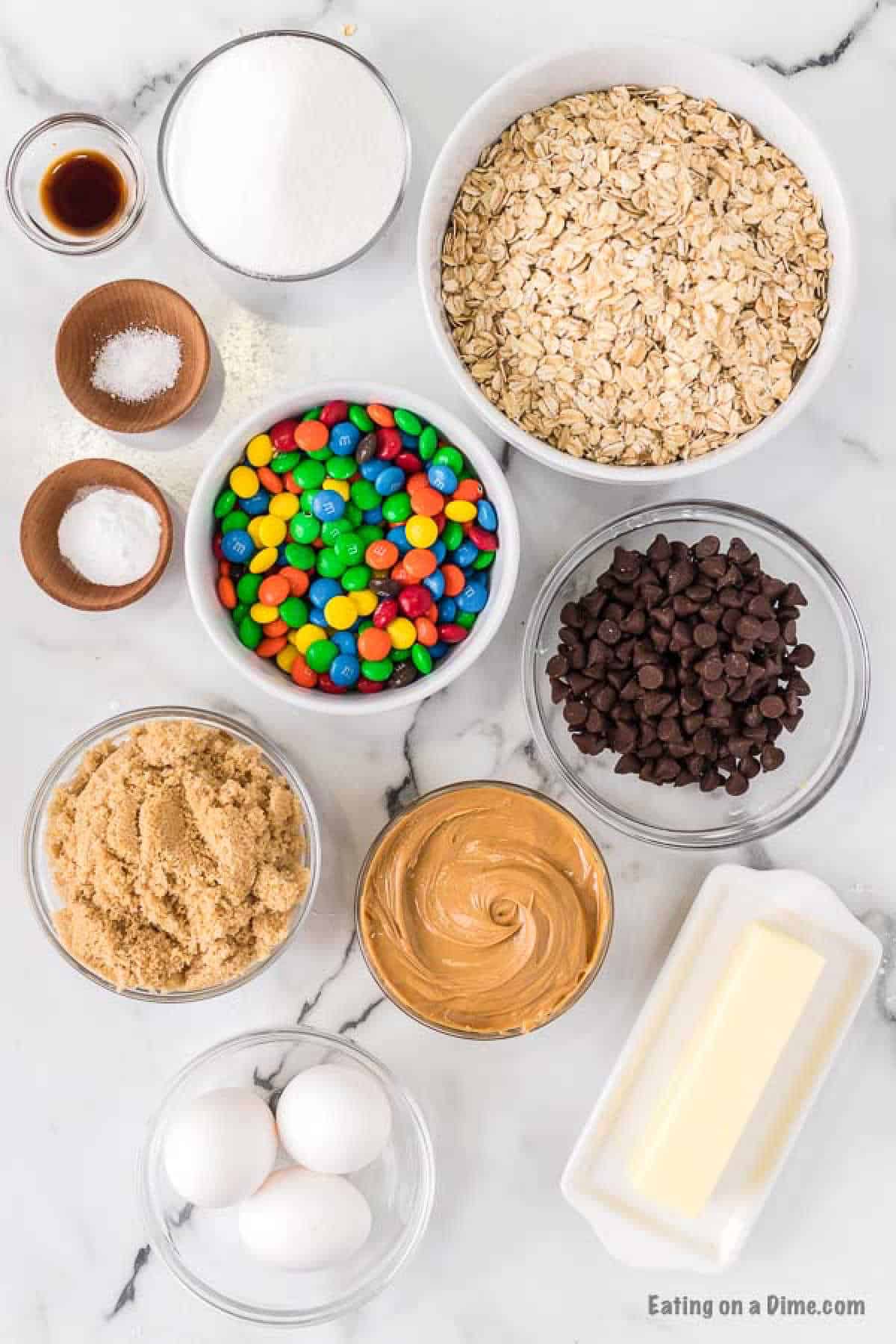 Close up image of ingredients for the monster cookies. 