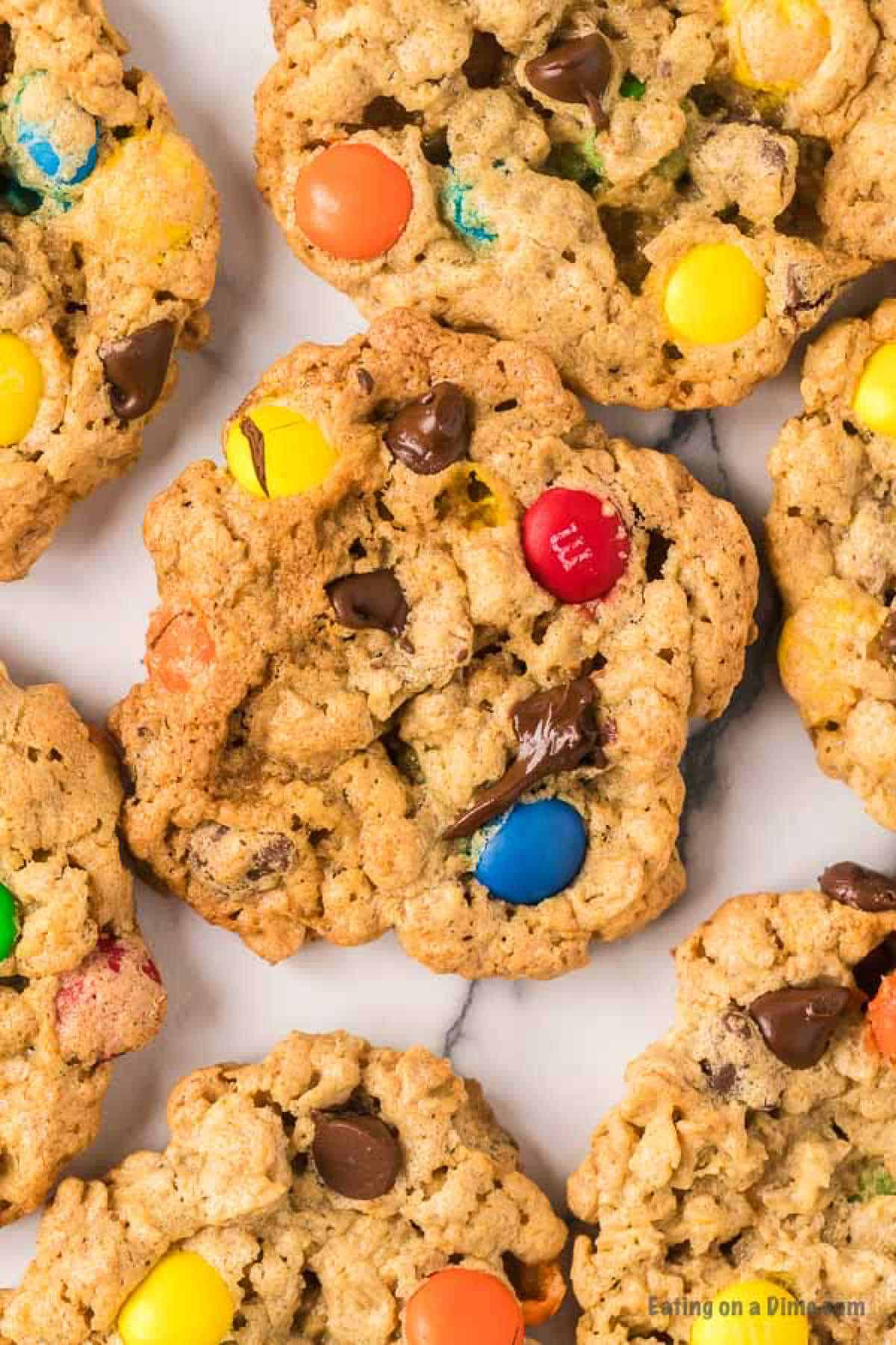 Close up image a cookies laying flat on a table. 