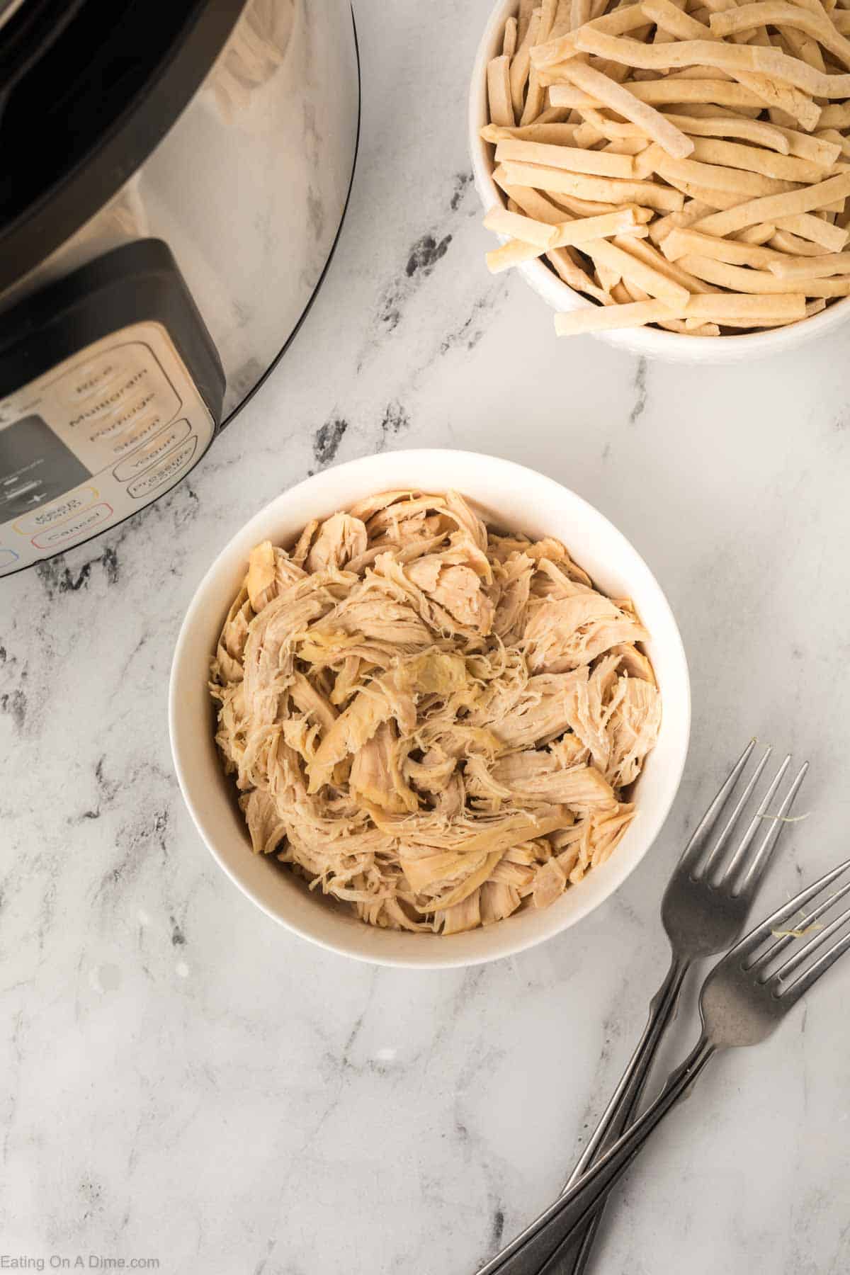 Shredded chicken in a bowl