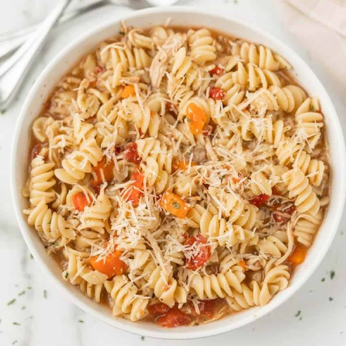 Close up image a of bowl of Italian Chicken Soup. 