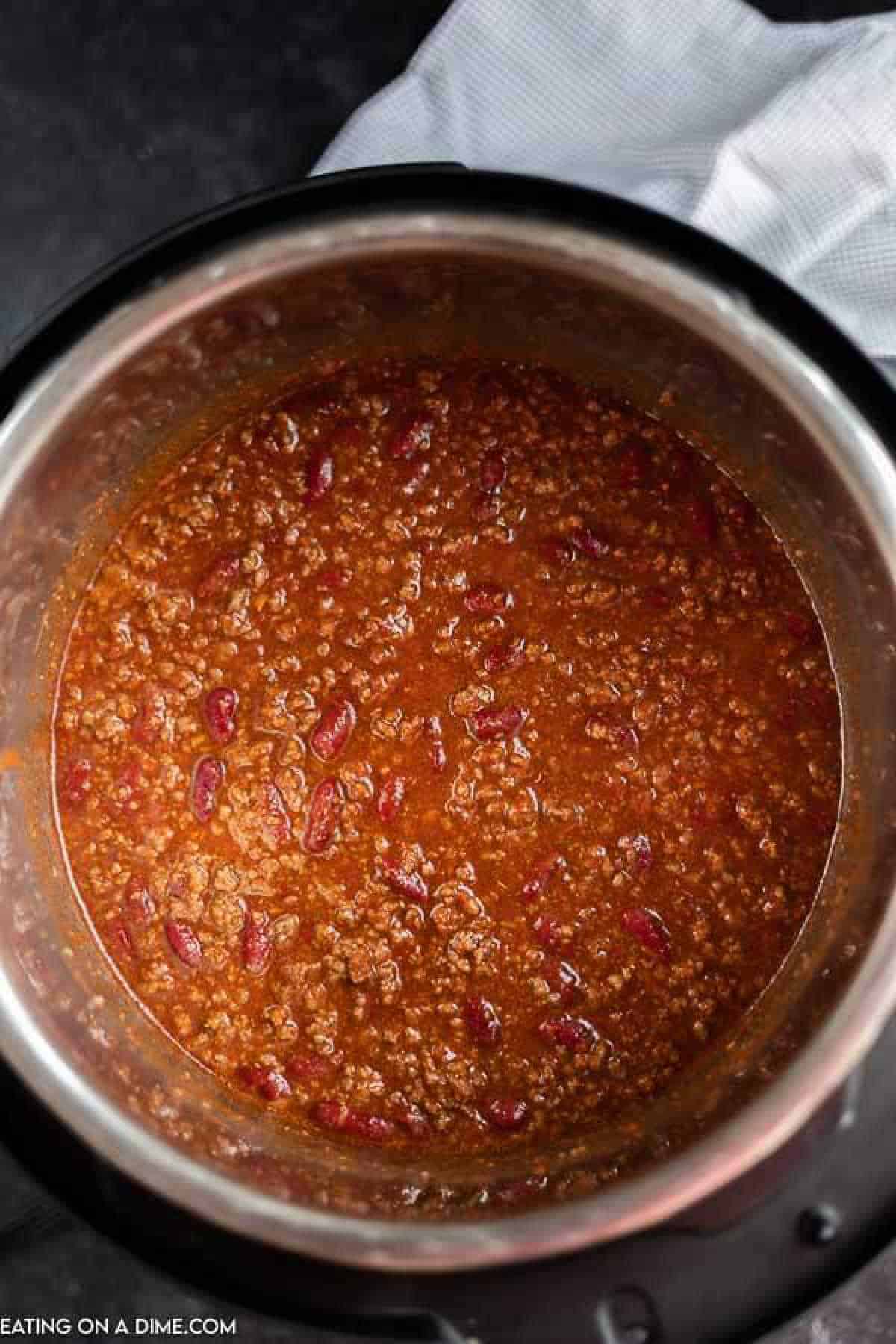 Pressure cooker of chili. 