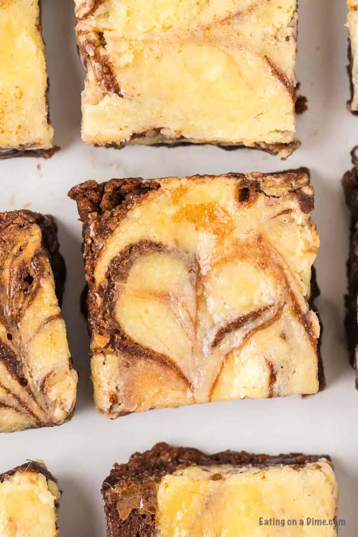 squares of cheesecake brownie. 