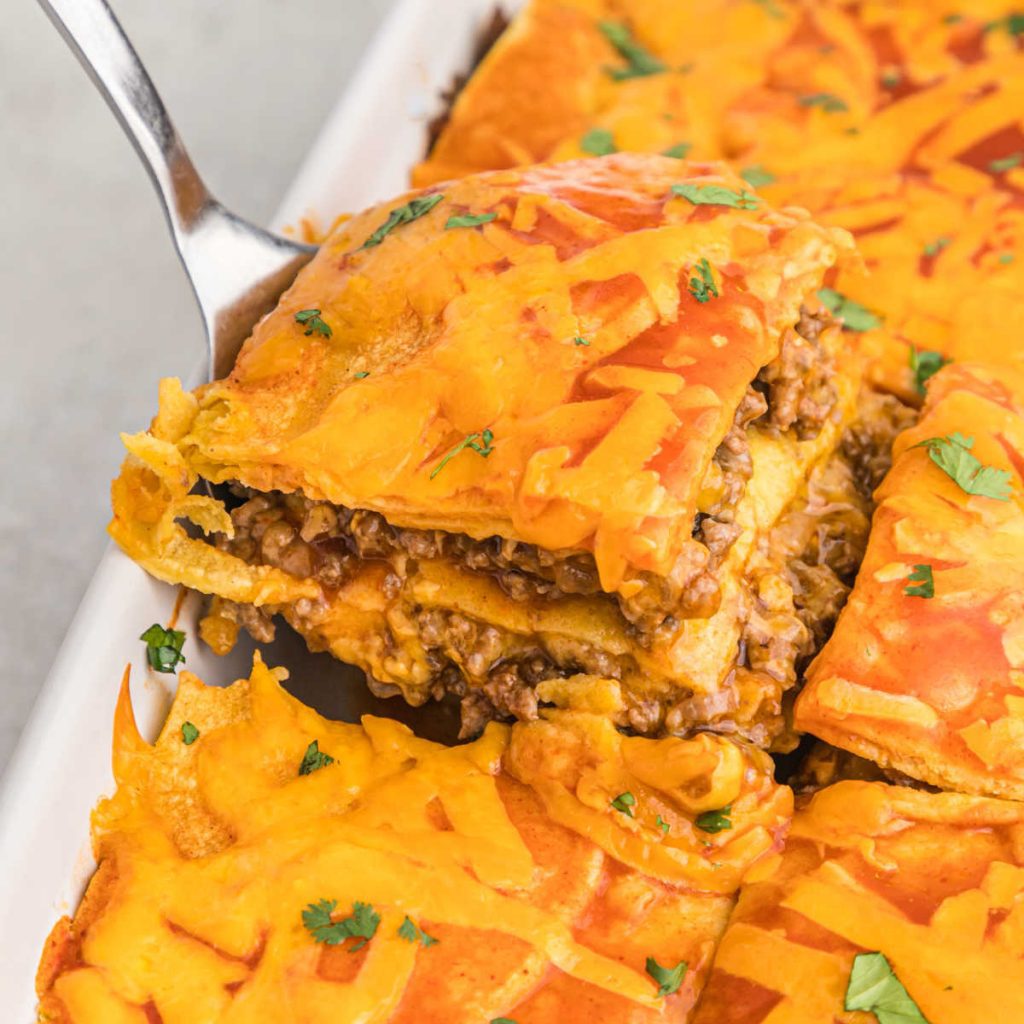 Ground Beef Enchilada Casserole Recipe - Eating on a Dime