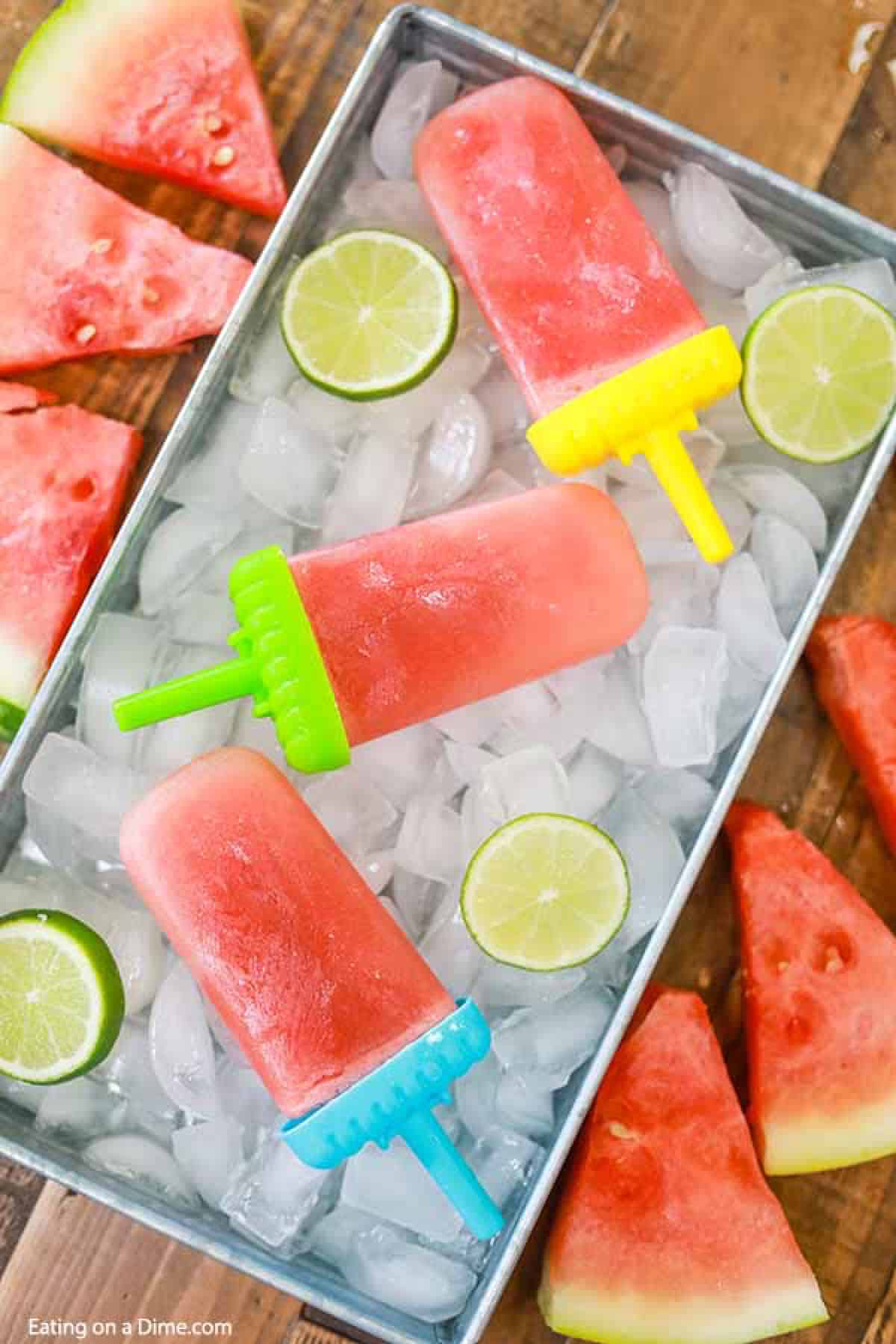 Watermelon Popsicles on ice
