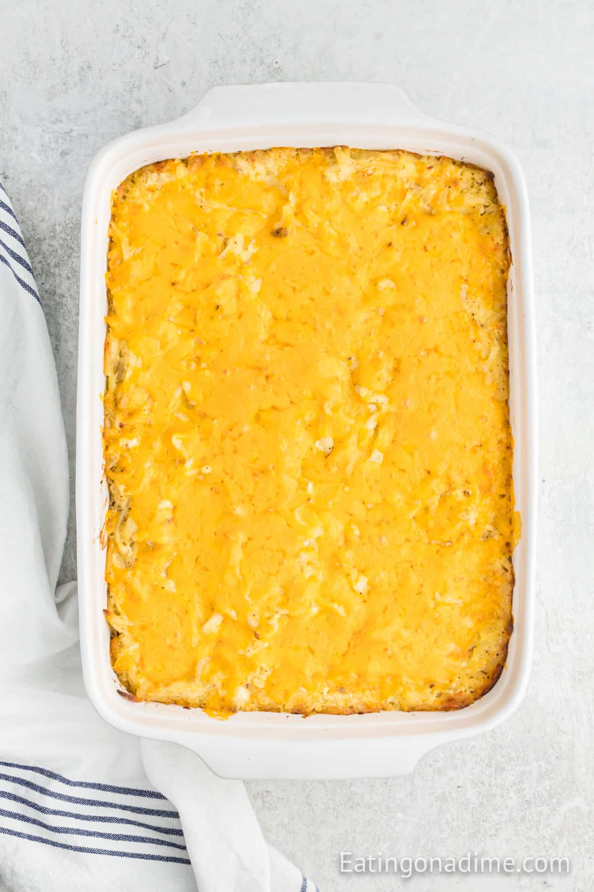 Baked potato casserole in a baking dish