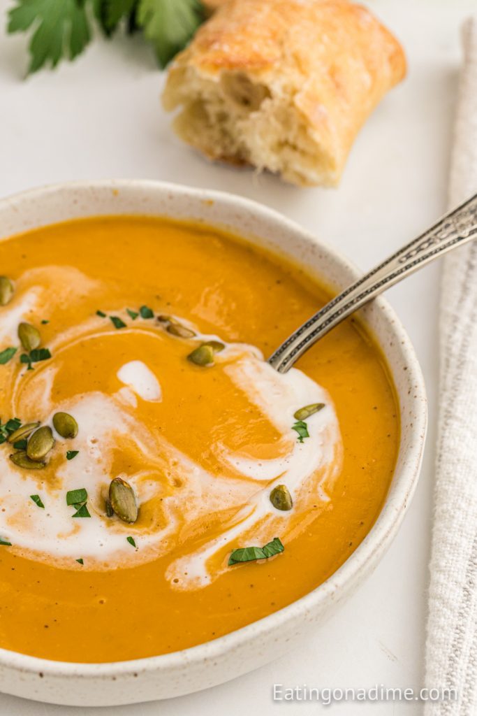 Crock Pot Sweet Potato Soup Recipe - Eating on a Dime