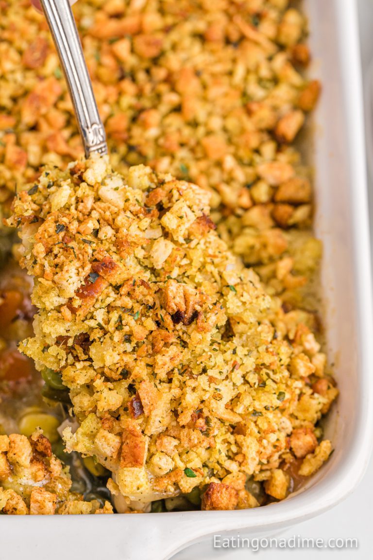 Leftover Turkey Pot Pie with Stuffing Crust - Eating on a Dime