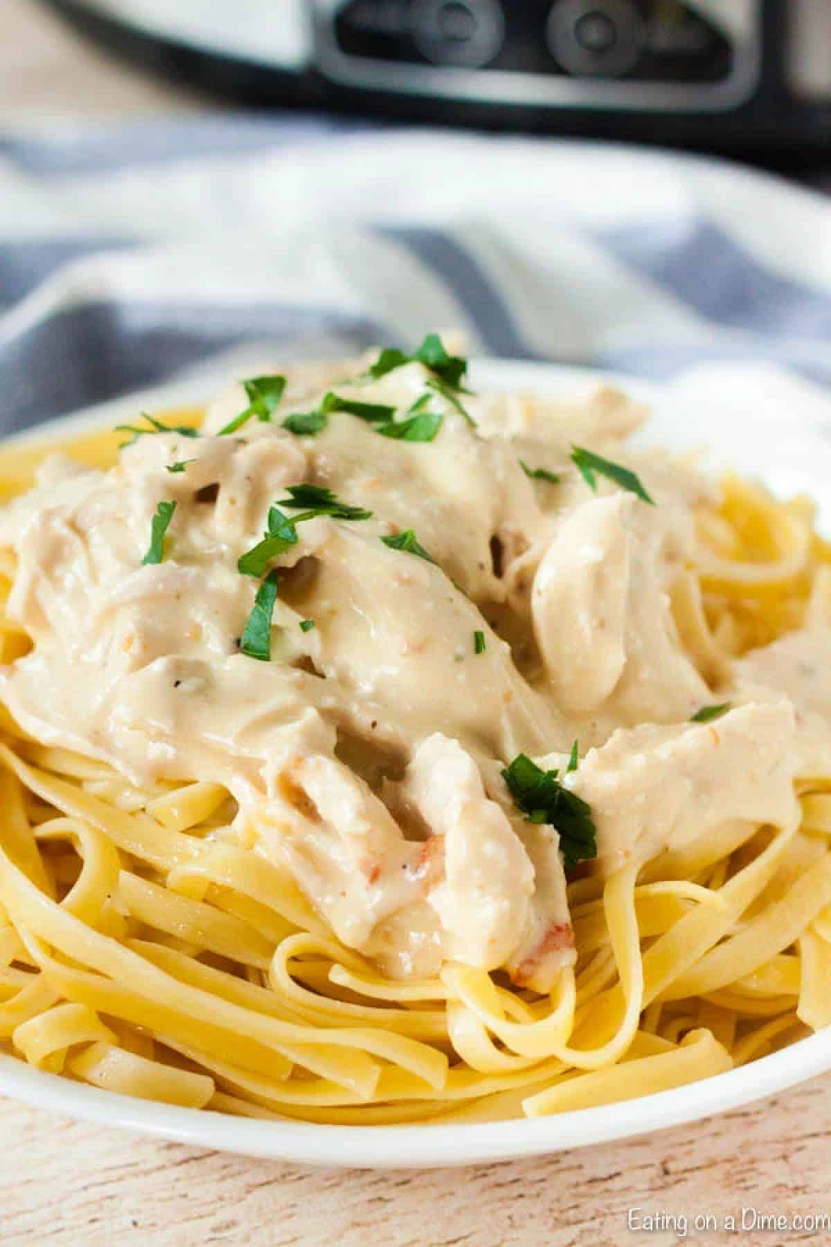 Chicken Alfredo on a plate