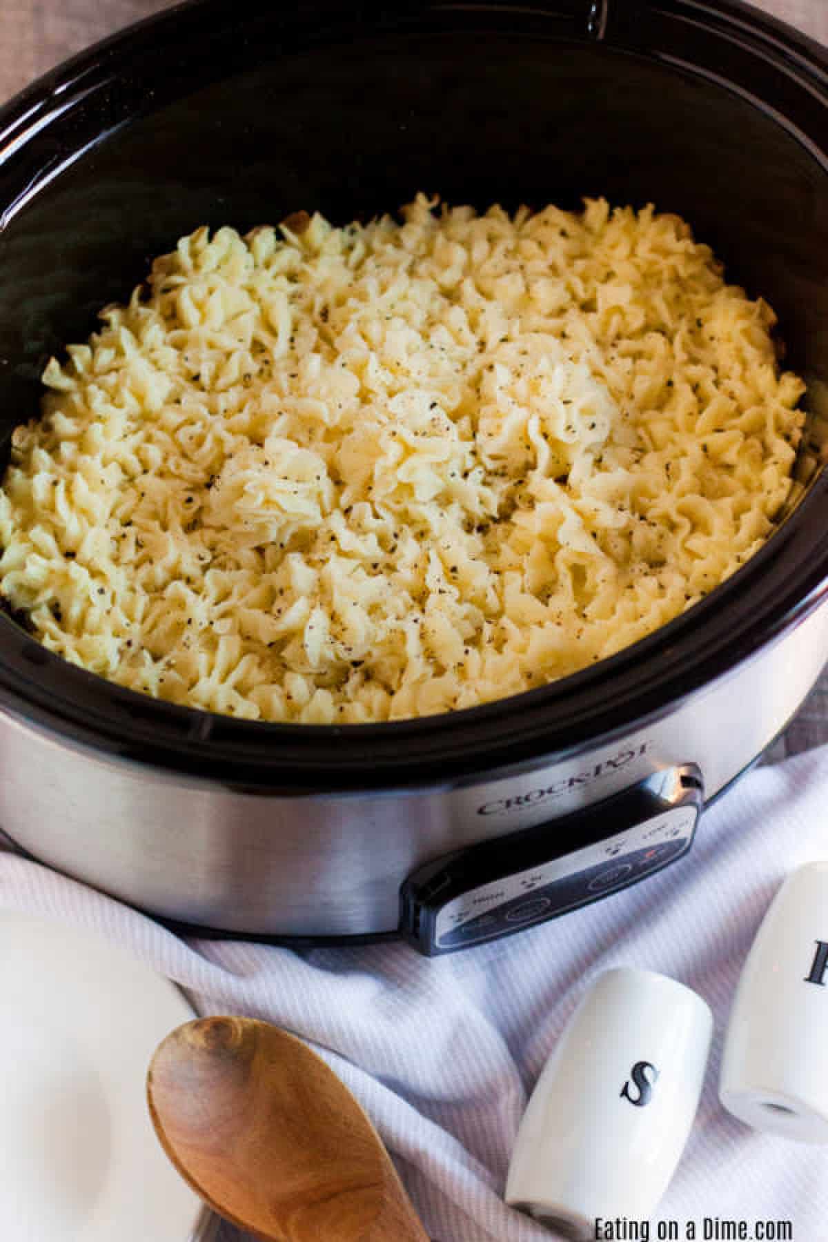 Mashed potatoes topped the beef mixture in the slow cooker