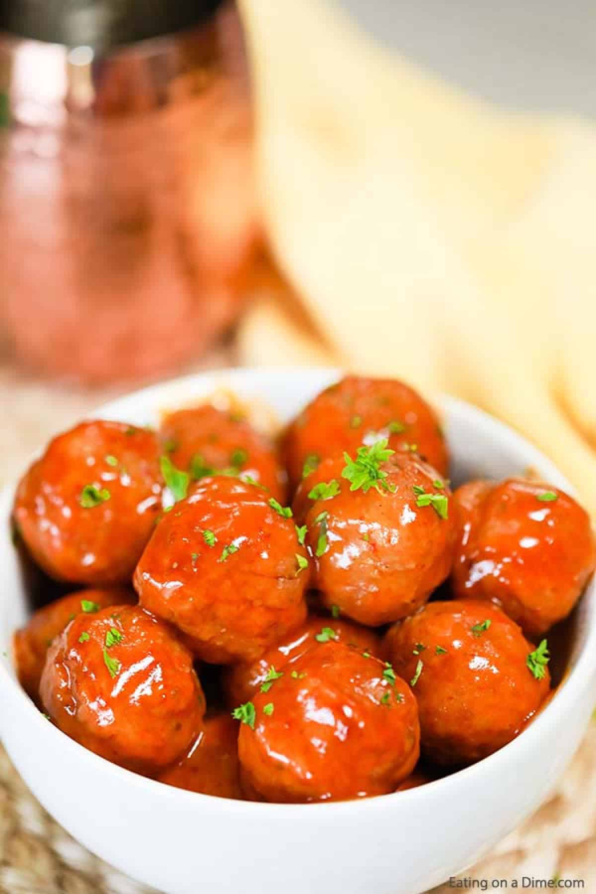 Buffalo Chicken Meatballs in a white bowl