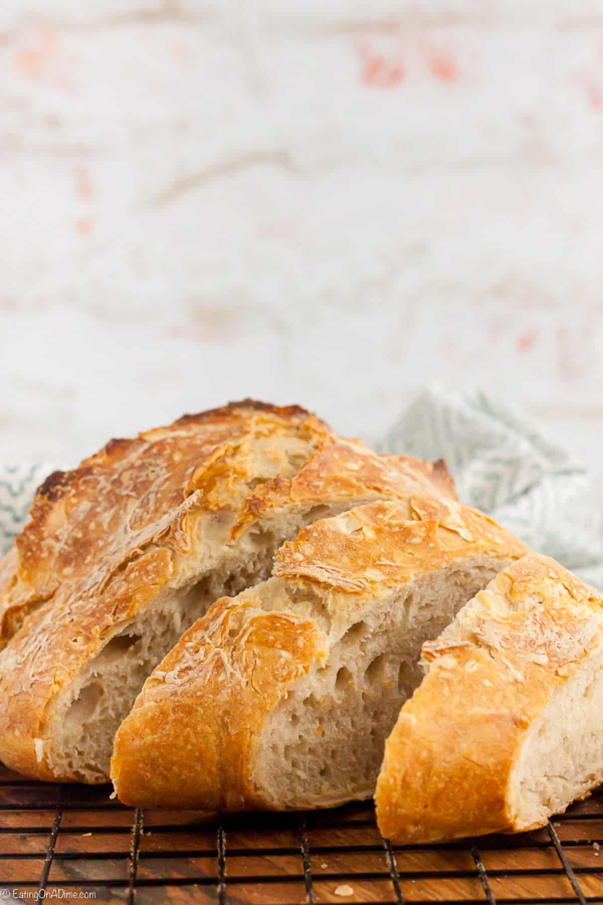 Artisan Bread sliced on a cooling rack