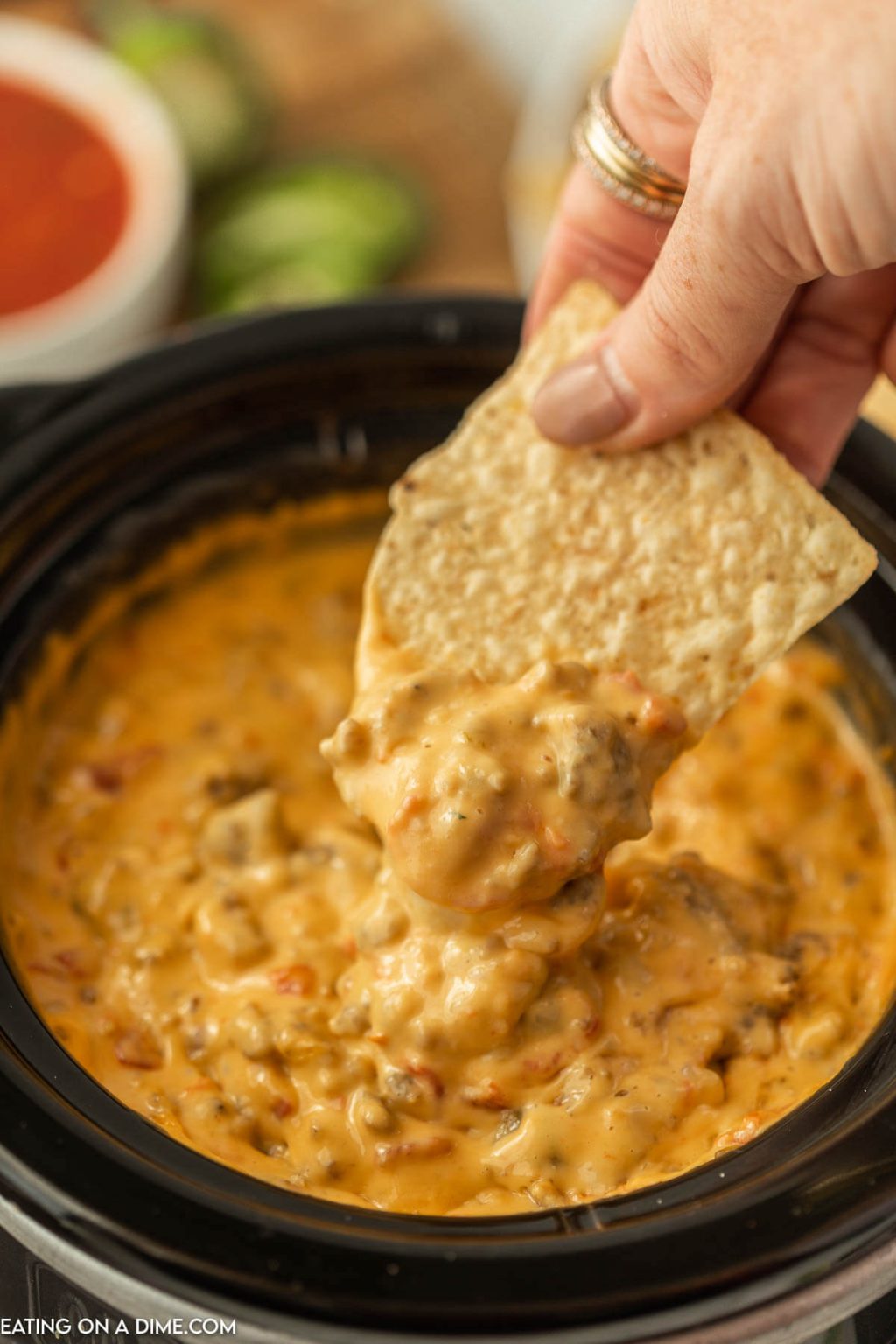 Crock Pot Sausage Cheese Dip - velveeta cheese dip with sausage