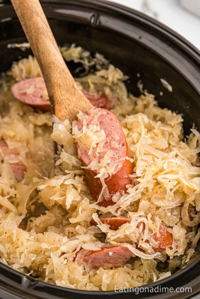 Slow Cooker Kielbasa and Sauerkraut - Eating on a Dime