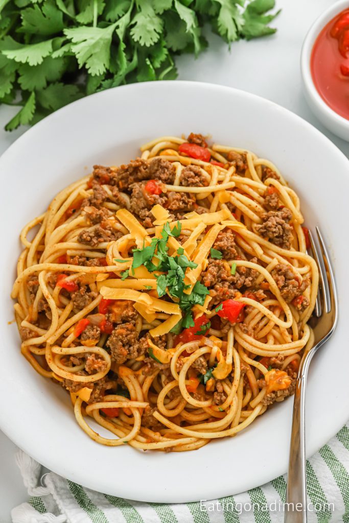 Taco Spaghetti Recipe - Eating on a Dime