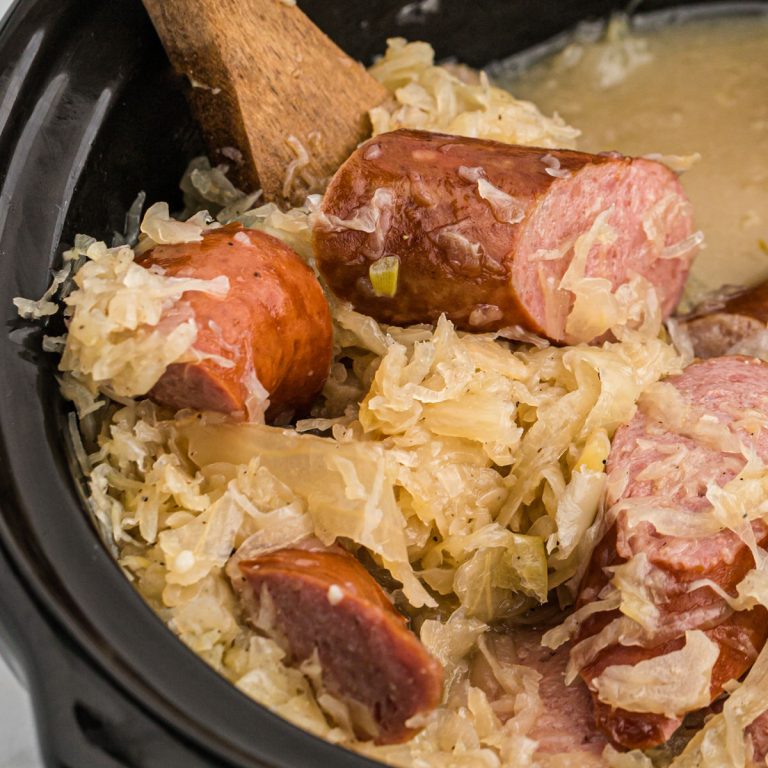Slow Cooker Kielbasa and Sauerkraut - Eating on a Dime