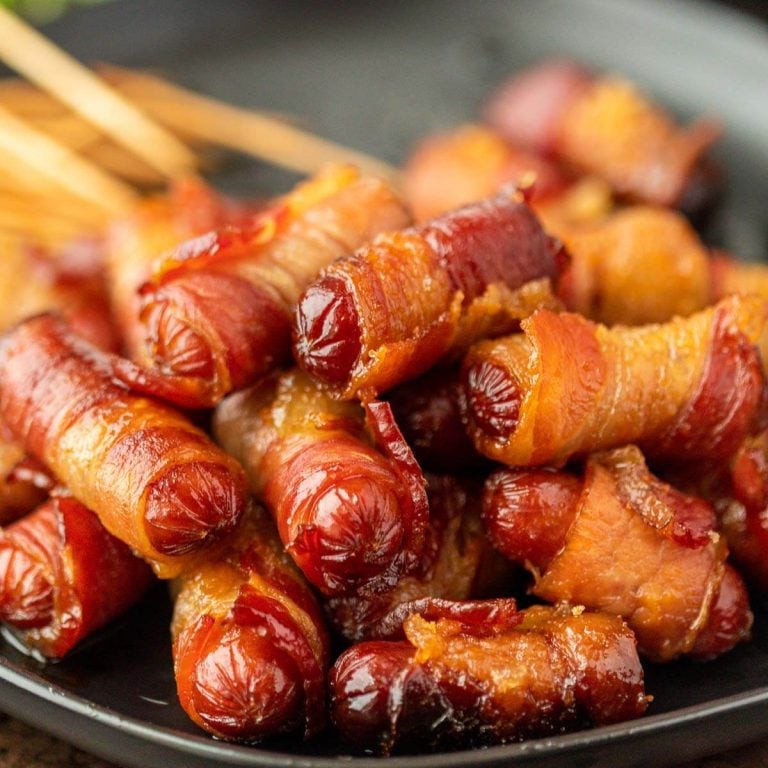 Crock Pot Bacon Wrapped Smokies - Eating On A Dime