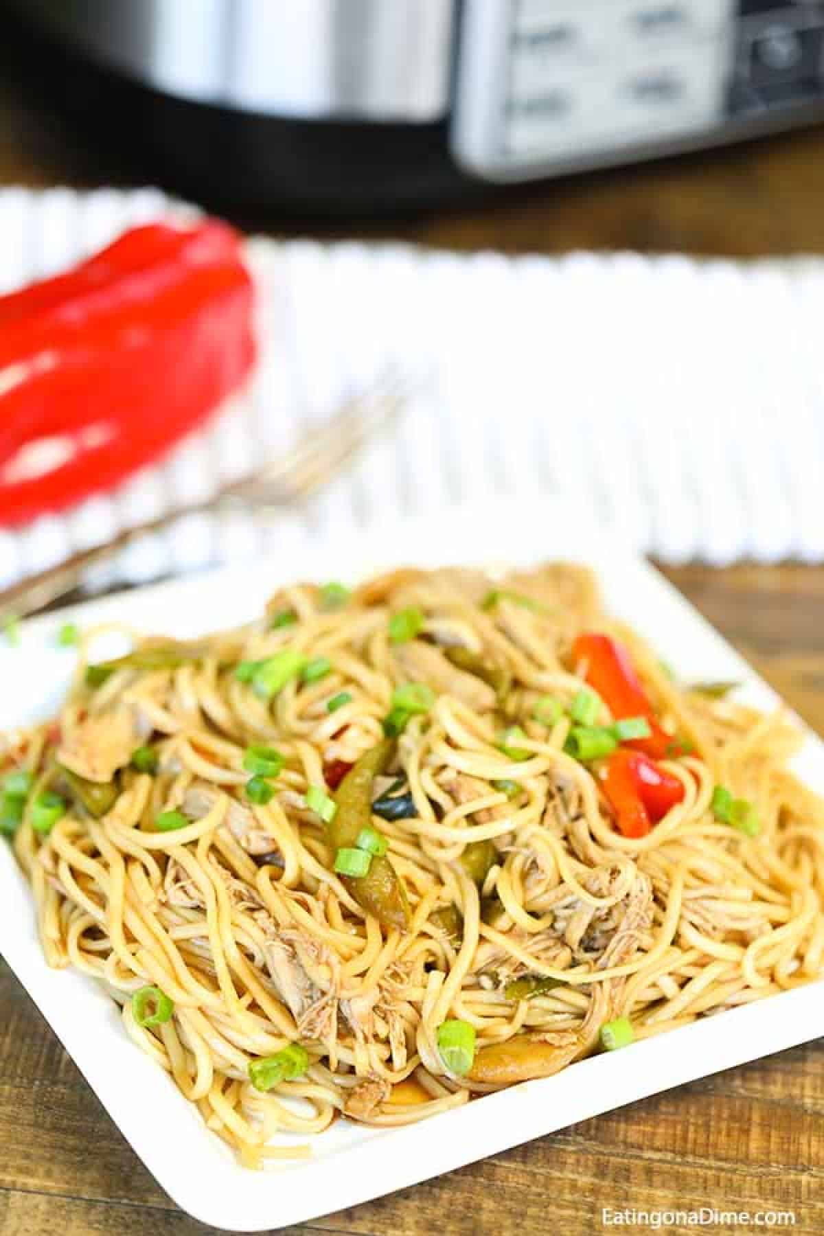 Chicken Lo Mein on a plate