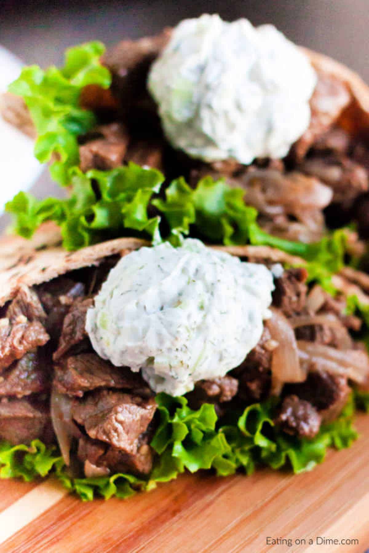 Beef Gyro stacked on a cutting board