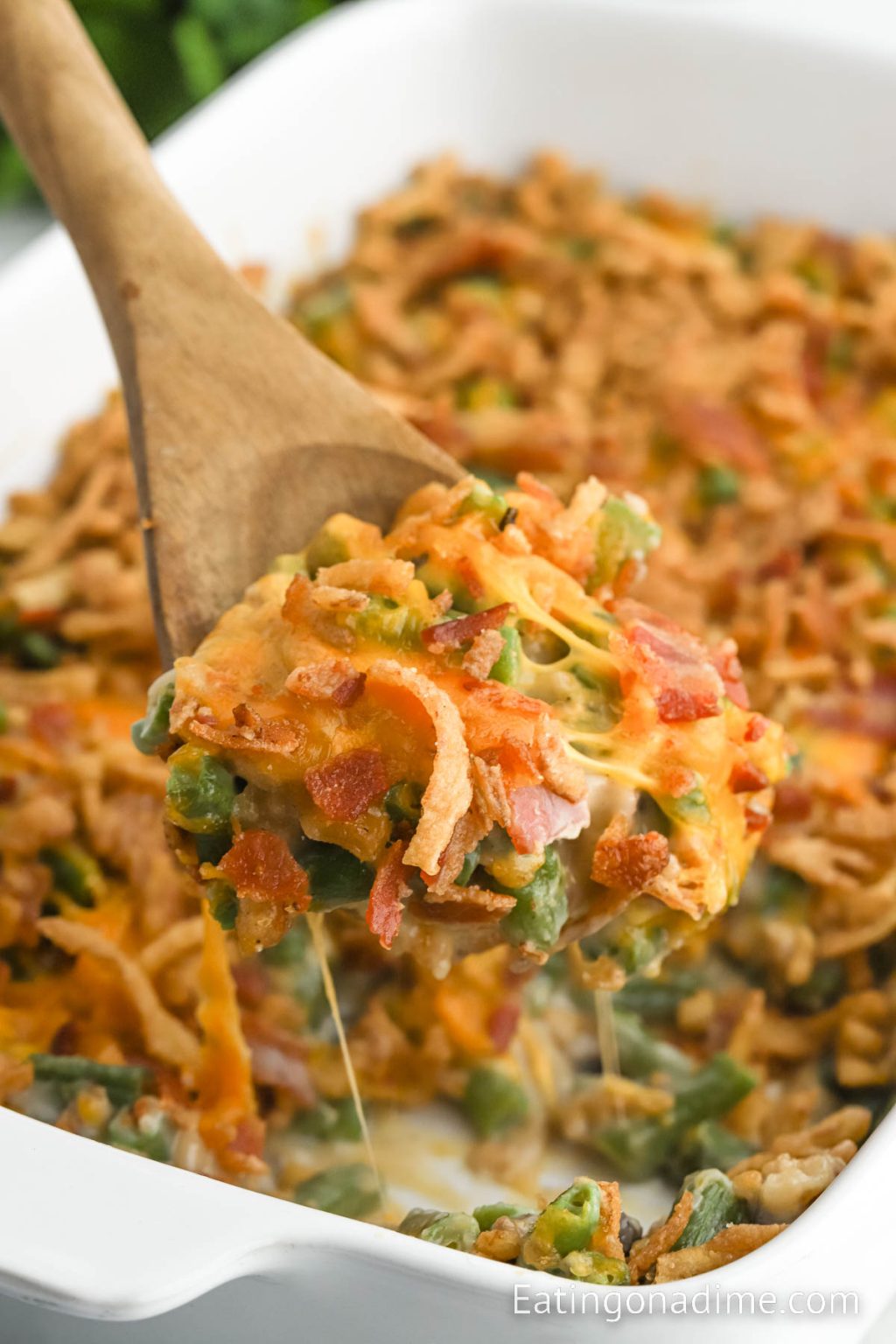 Green Bean Casserole with Bacon and Cheese - Eating on a Dime