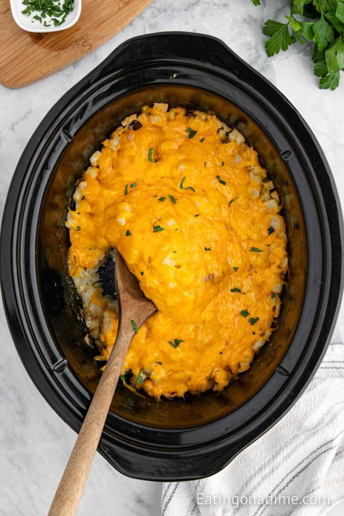 Crockpot Funeral Potatoes - Eatingonadime.com