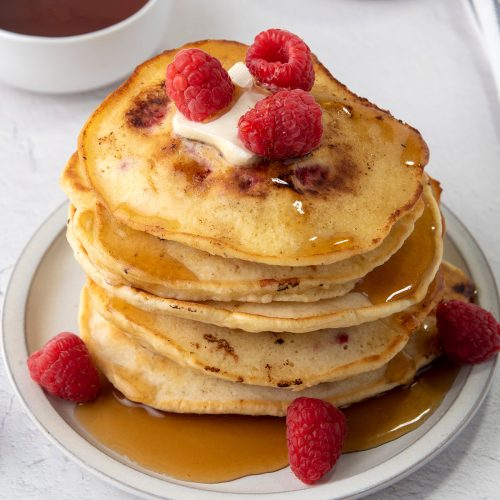 Strawberry pancakes with cream cheese glaze - so decadent!