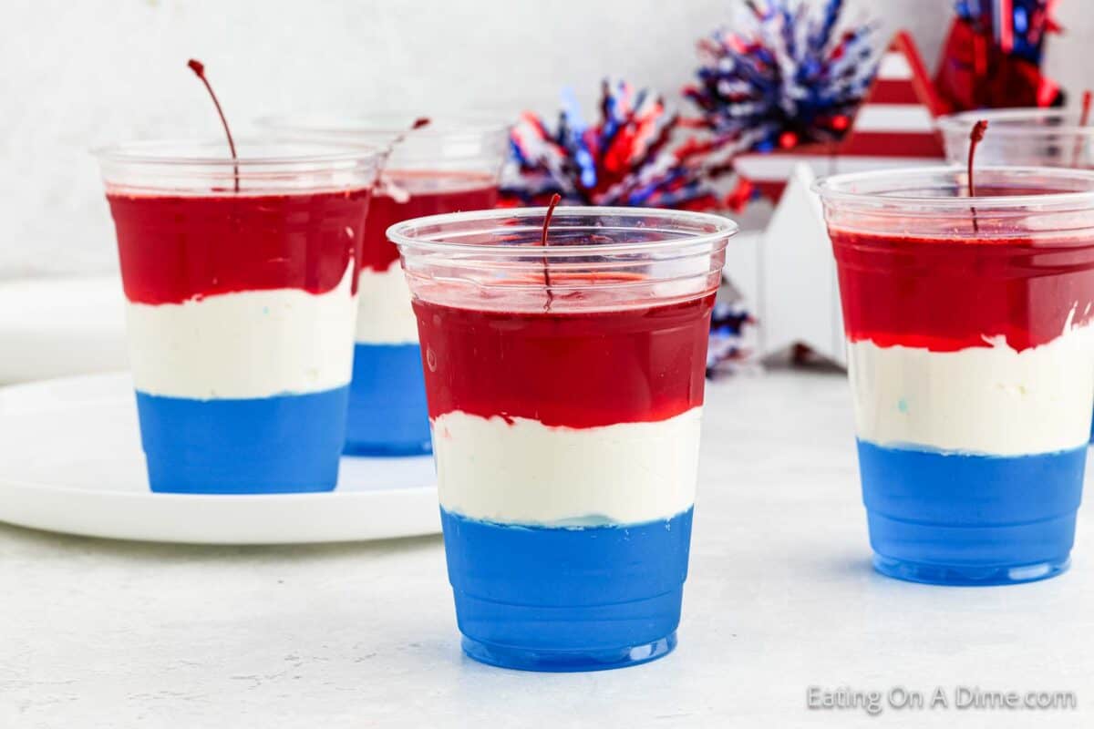 Red white and blue in a clear cup