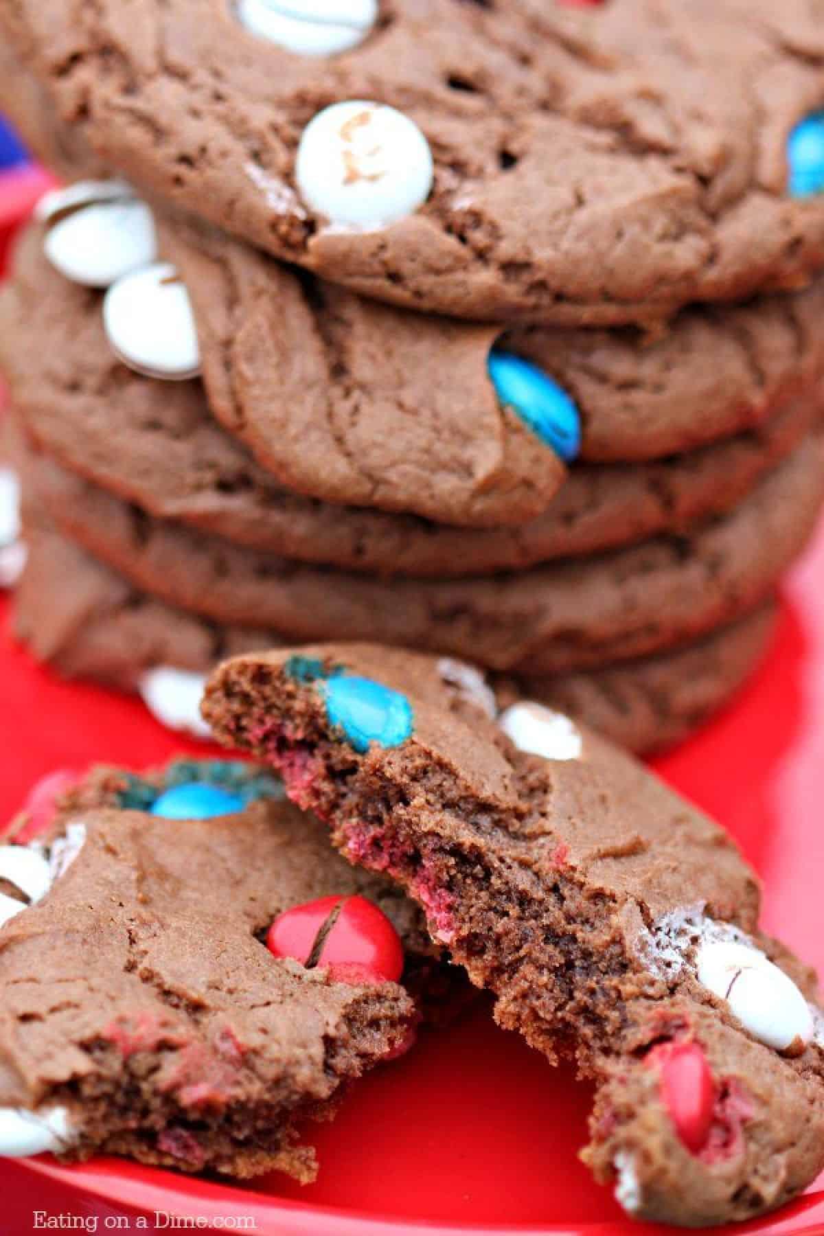 Fourth of July Cookies Stacked on a red plate