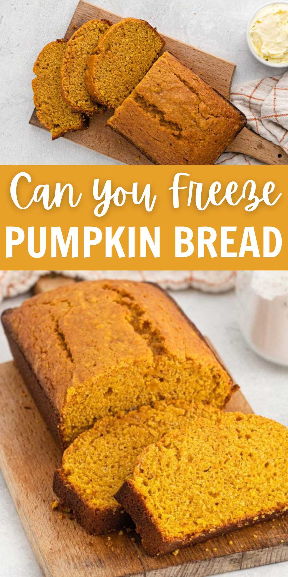 If you are wondering, Can you Freeze Pumpkin Bread. These tips and tricks will help you save that leftover pumpkin bread. If you enjoy baking homemade pumpkin bread. Freezing it allows you to have your own delicious bread ready to enjoy at any time. Without the need to bake from scratch every time you crave it. #eatingonadime #canyoufreezepumpkinbread #pumpkinbreadfreezertips